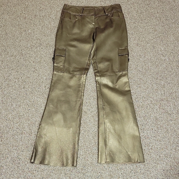 Cache Women's Butter Soft Gold Leather Cargo Pants Sz 2. New With Tags - Picture 1 of 5